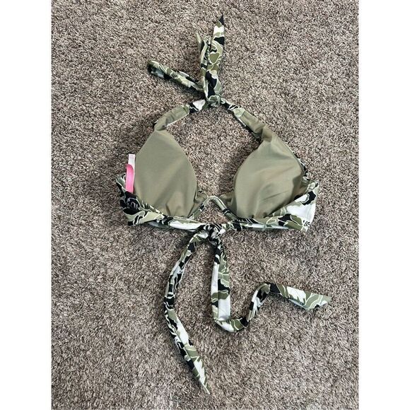 victorias secret swim bikini top green funky abstract floral print underwire 36C - Picture 3 of 4